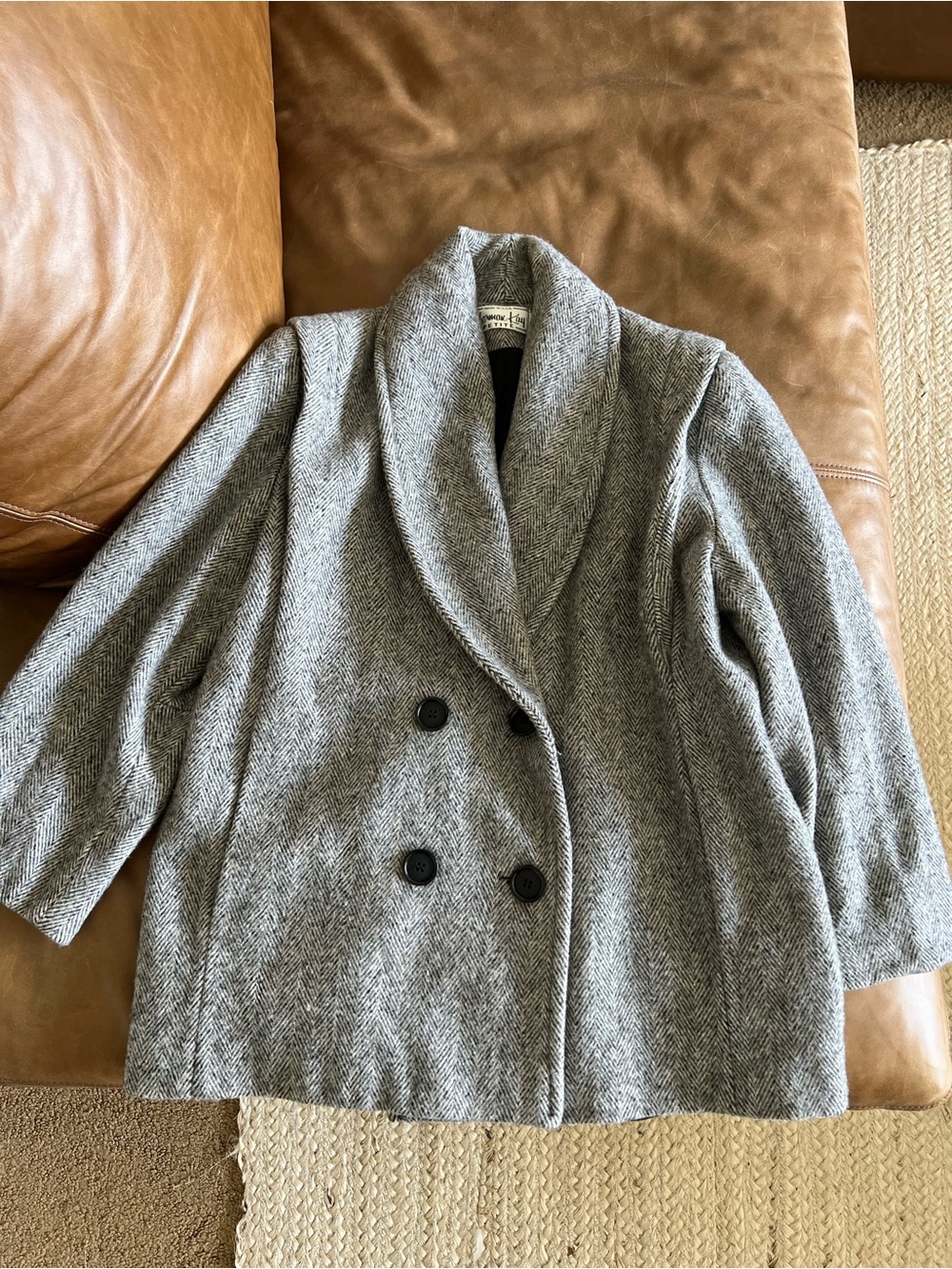 Vintage wool Nordstrom double breasted herringbone shawl collar coat